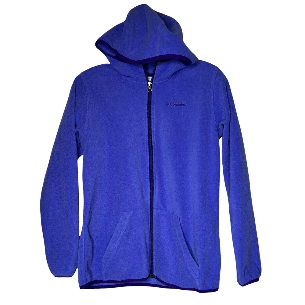 Columbia Girls Fleece Hoodie Jacket Youth Size L (14/16) Purple Blue Full Zip‎